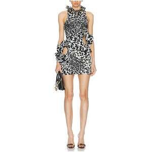 Area Ruffled Black White Flower Mini Dress Size S
